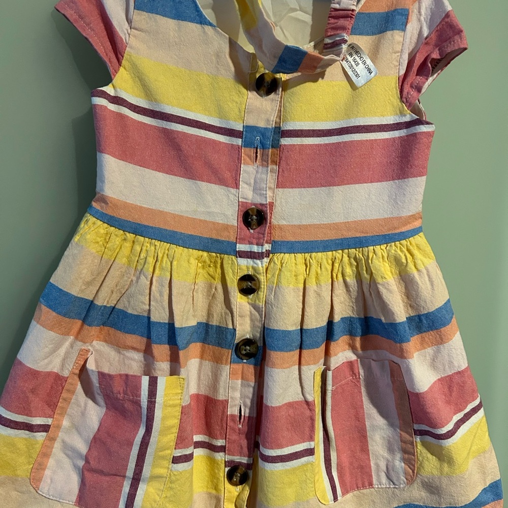 Nannette Kids Striped Button-Front Dress with Matching Headband